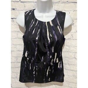 Ann Taylor Sleeveless Top Side Zip Purple Black Career Women's Size 2 Petite